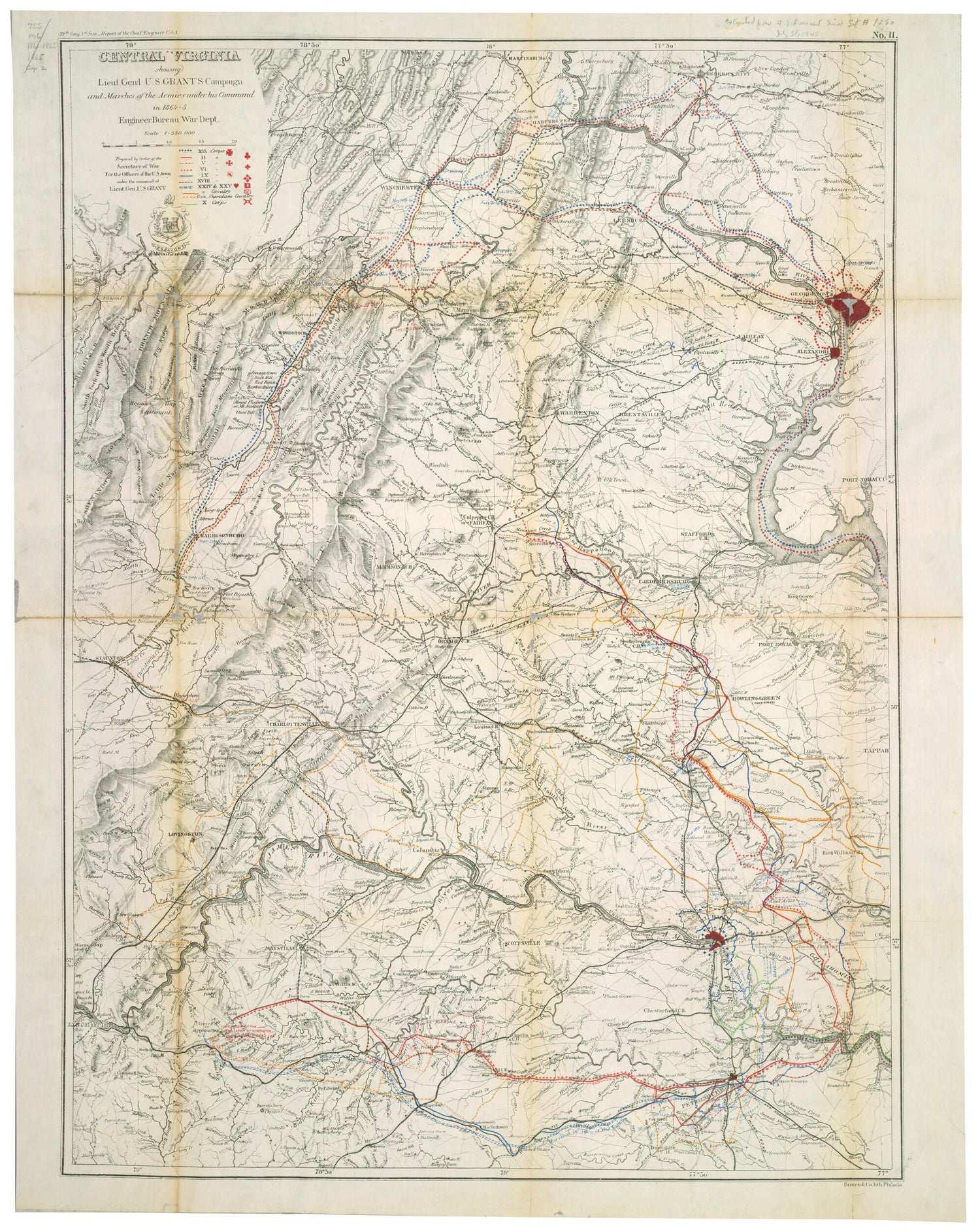 This old map of 5 from 1866 was created by  Bowen &amp; Co.,  United States. War Dept. Engineer Bureau in 1866