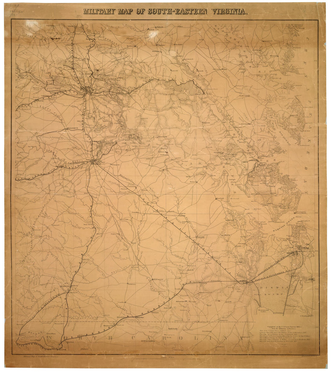 This old map of Eastern Virginia from 1862 was created by Charles G. Krebs, H. (Henry) Lindenkohl,  United States Coast Survey in 1862