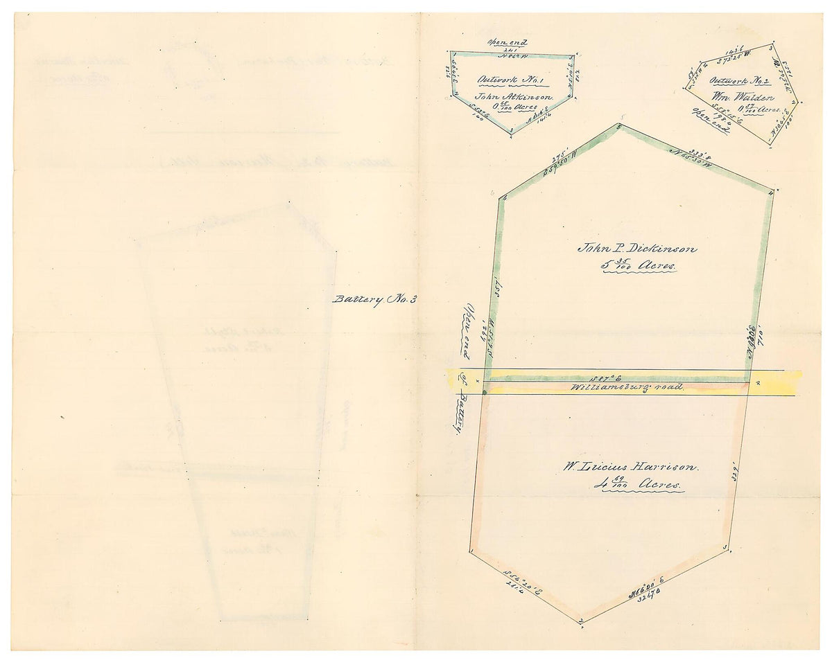 Battery No. 3 ; : Outwork No. 1 ; Outwork No. 2. (Batteries Nos. 1, 2 &amp; 3 and Outworks No. 1 &amp; 2 to Battery No. 3, Outwork No. 1) 1861 by Relic Map Company