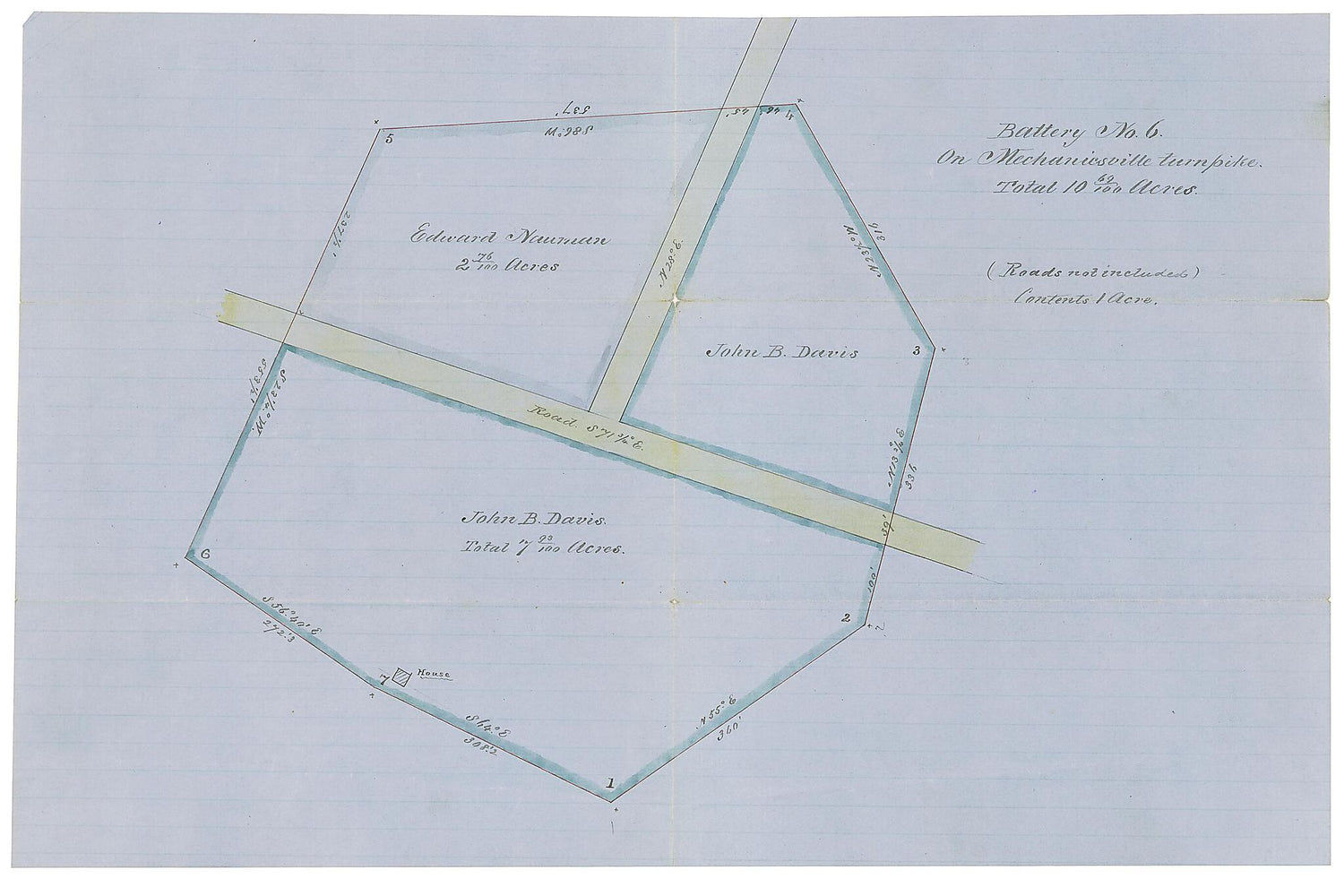 This old map of Battery No. 6 On Mechanicsville Turnpike : Total Contents 10 69/100 Acres from 1861 was created by B. M. Jones in 1861