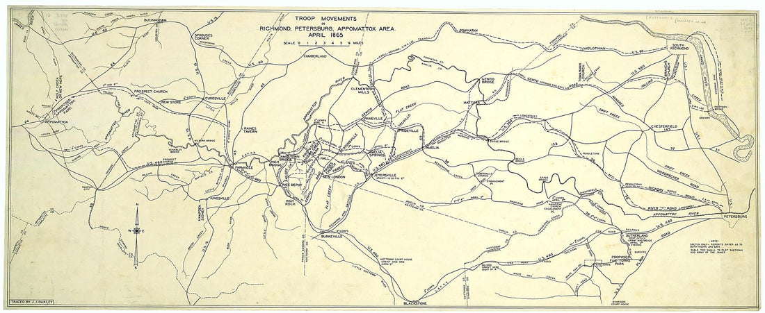 This old map of Troop Movements In Richmond, Petersburg, Appomattox Area, April 1865 from 1900 was created by J. J. Oakley in 1900