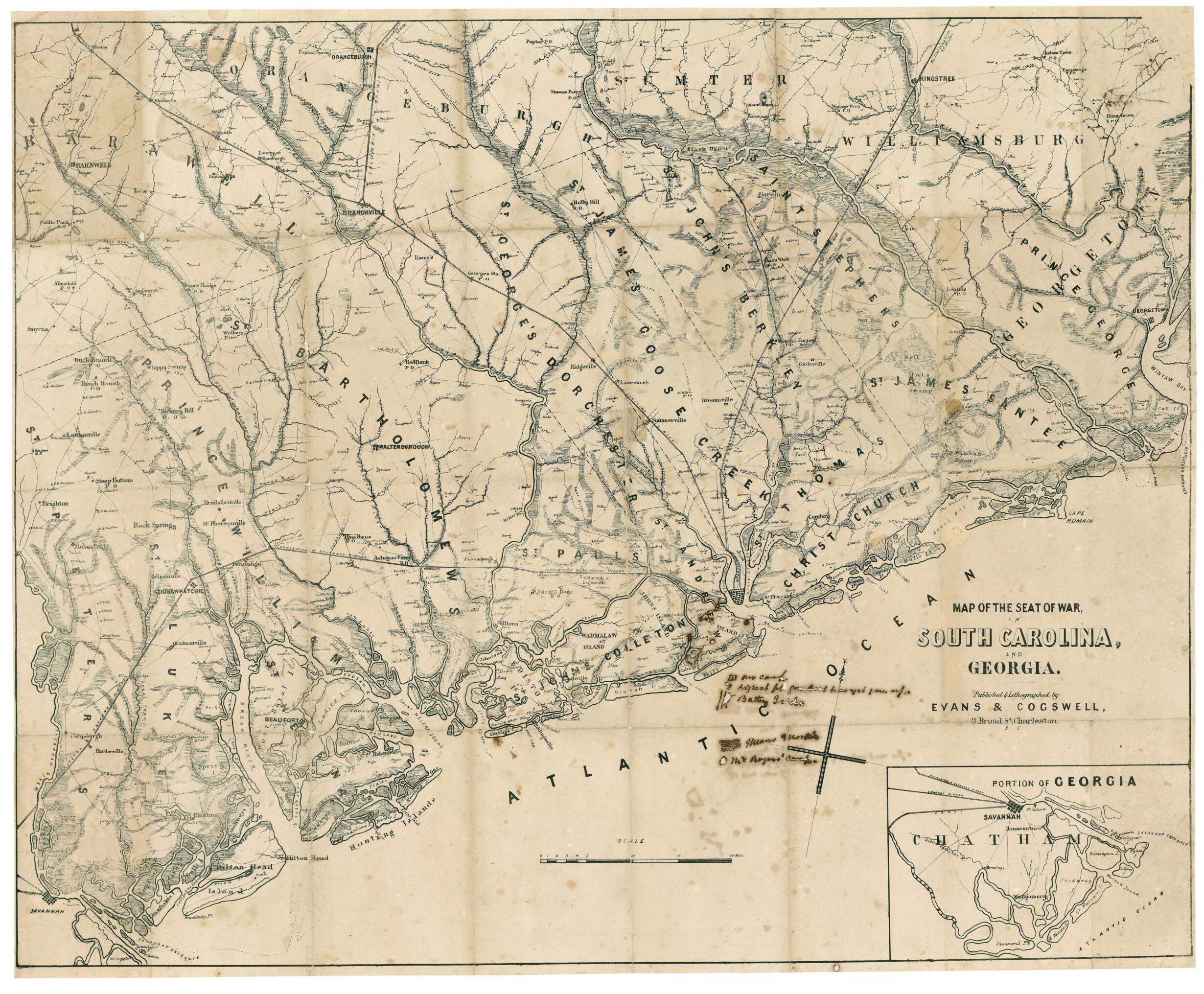 This old map of Map of the Seat of War, In South Carolina, and Georgia from 1861 was created by  Evans &amp; Cogswell in 1861