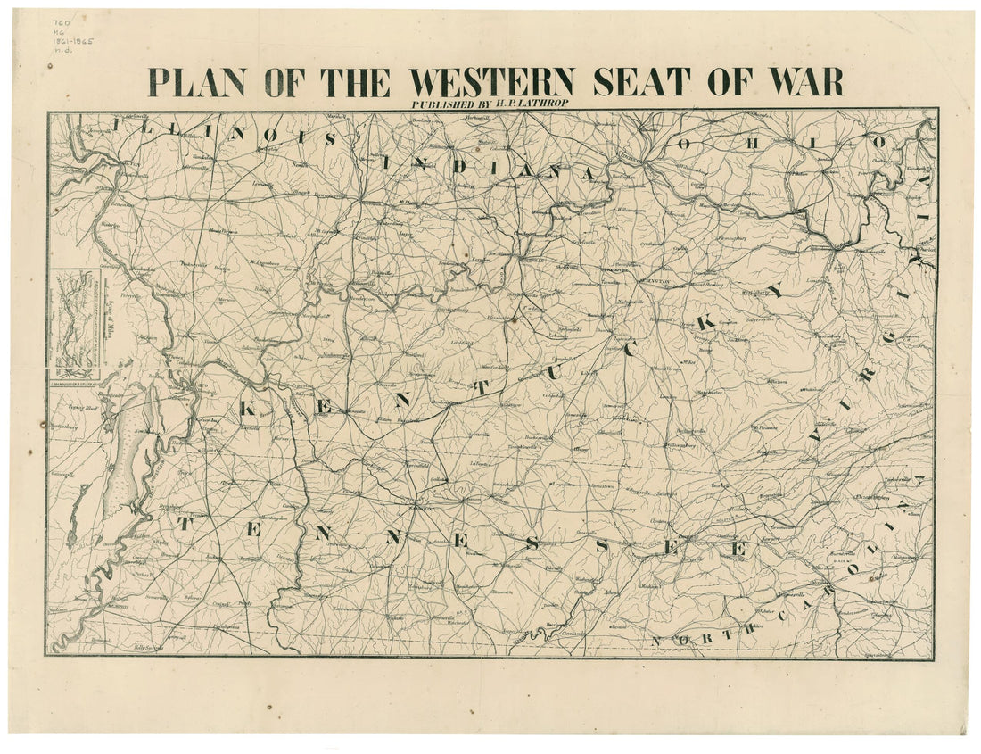 This old map of Plan of the Western Seat of War from 1861 was created by  J. Manouvrier &amp; Co., H. P. Lathrop in 1861