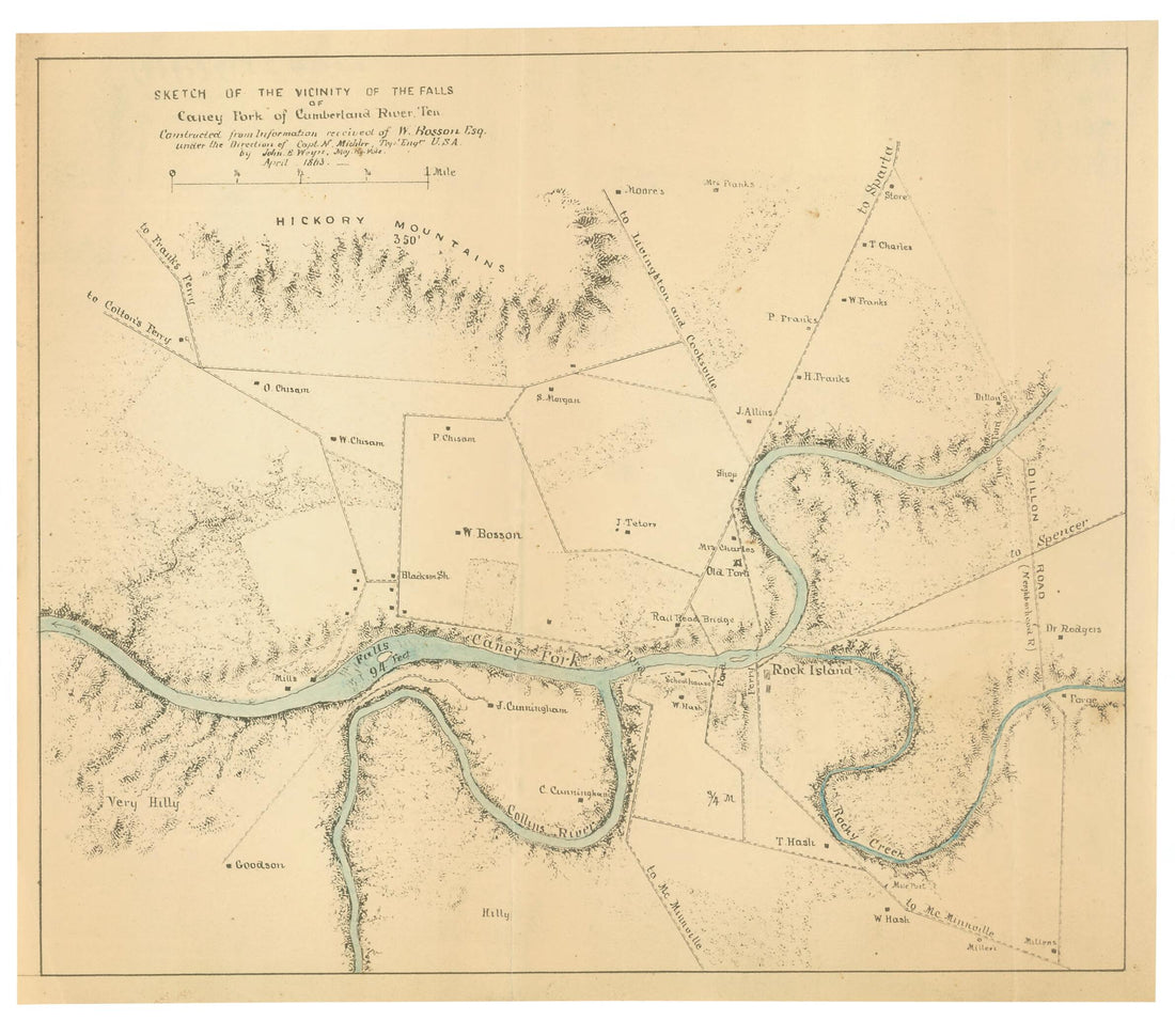 This old map of Sketch of the Vicinity of the Falls of Caney Fork of Cumberland River, Ten from 1863 was created by N. (Nathaniel) Michler, W. Rosson,  United States. Army. Corps of Engineers, J. E. Weyss in 1863