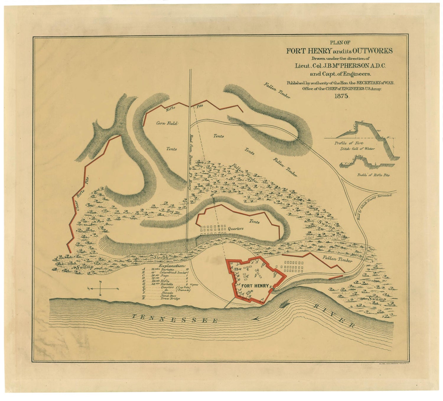 This old map of Plan of Fort Henry and Its Outworks from 1875 was created by James Birdseye McPherson,  United States. Army. Corps of Engineers in 1875