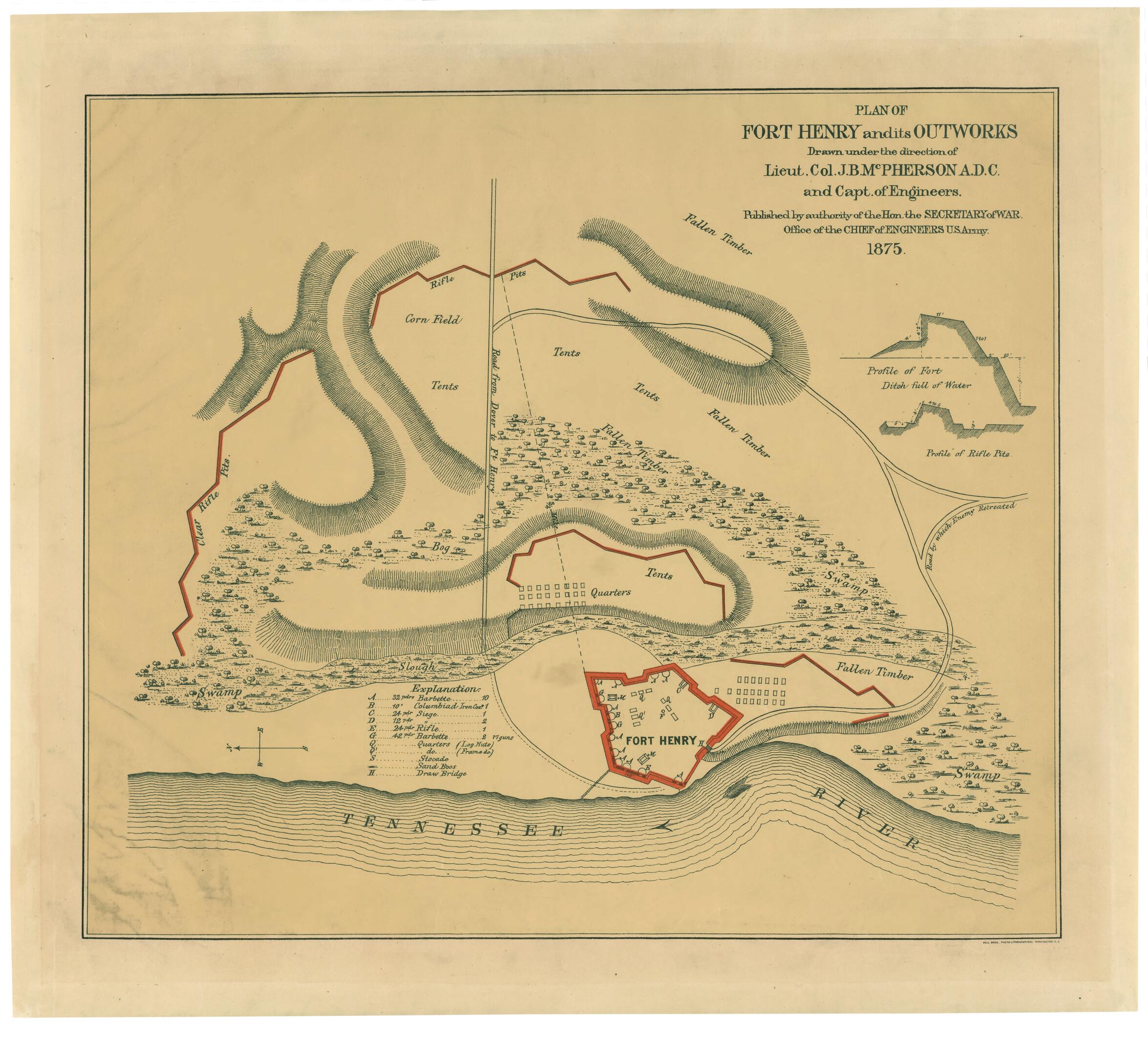 This old map of Plan of Fort Henry and Its Outworks from 1875 was created by James Birdseye McPherson,  United States. Army. Corps of Engineers in 1875