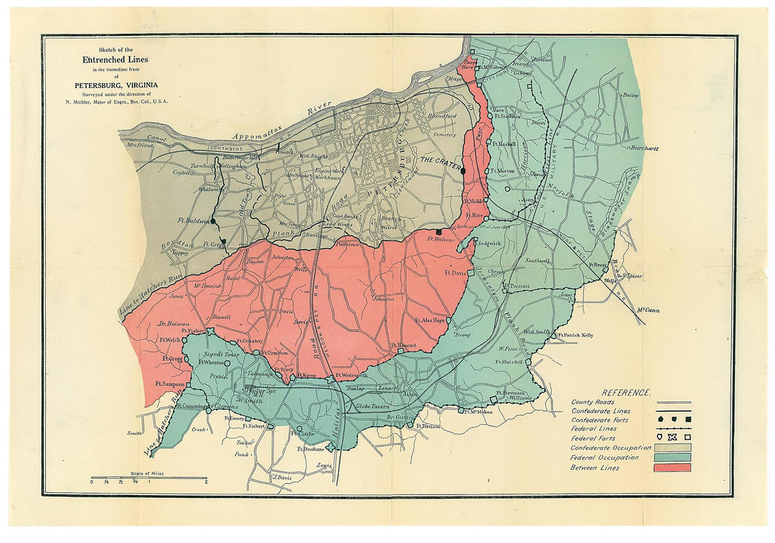 This old map of Sketch of the Entrenched Lines In the Immediate Front of Petersburg, Virginia from 1890 was created by N. (Nathaniel) Michler,  T.S. Beckwith and Company in 1890