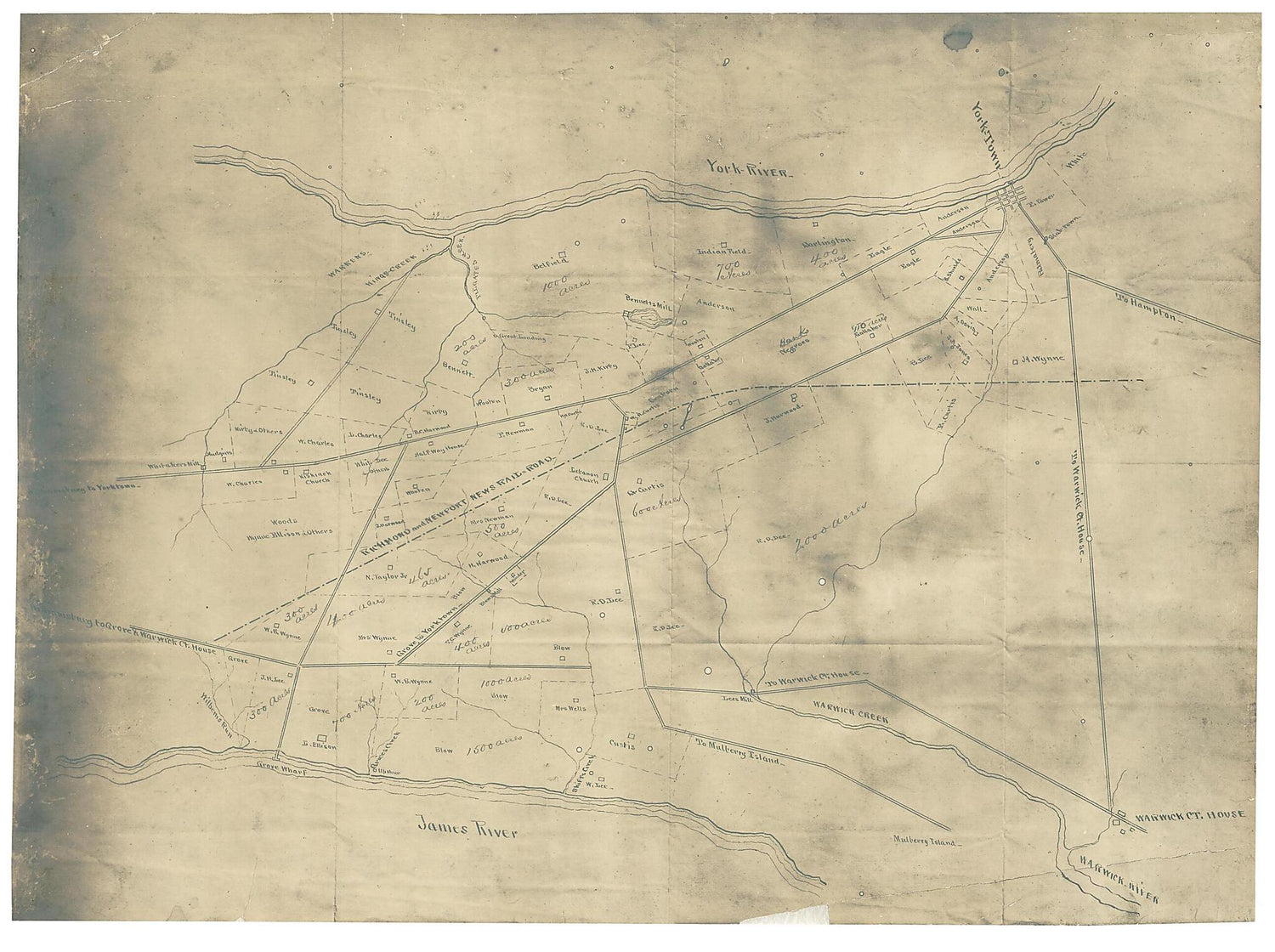 This old map of Map of the Country Between the York and James Rivers In 1862 and from 1863 : Showing the Names of the Owners of the Divisions of Land at That Time was created by Eli Thayer in 1863