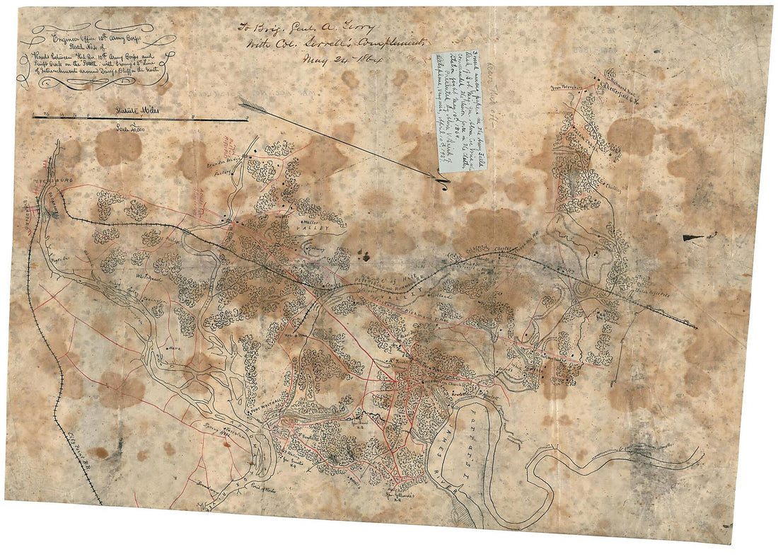 This old map of Sketch No. 4 of Roads Between Hd. Qu. 10th Army Corps and Swift Creek On the South : With Enemy&