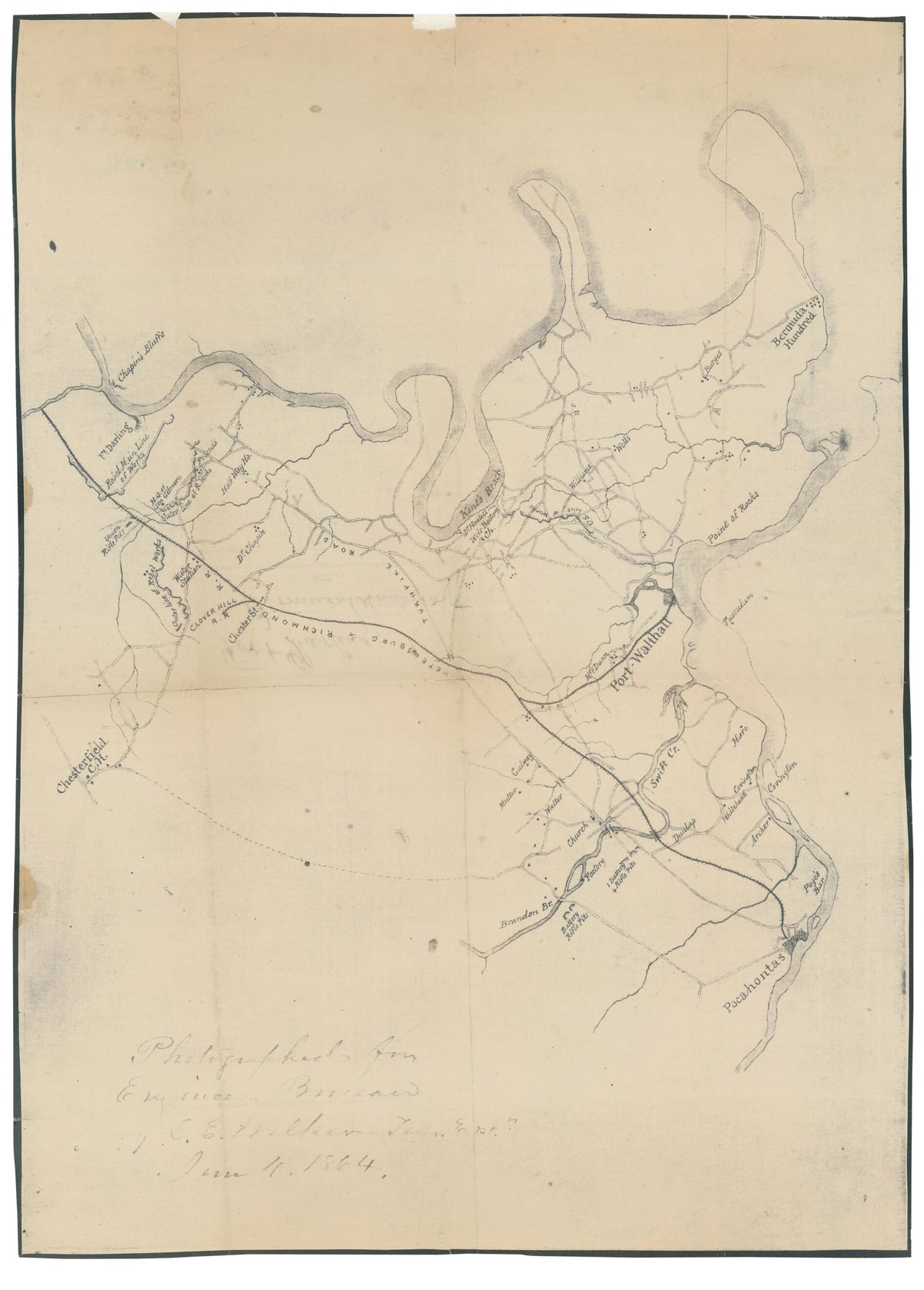 Eastern Part of Chesterfield County, Virginia (Fort Darling, Bermuda Hundred, &amp;c.) 1864 by Relic Map Company