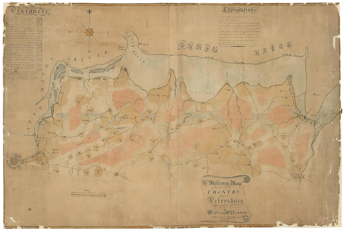 This old map of A Military Map of a Section of the Country Contiguous to Petersburg from 1864 was created by William H. Brodnax, John Pegram in 1864