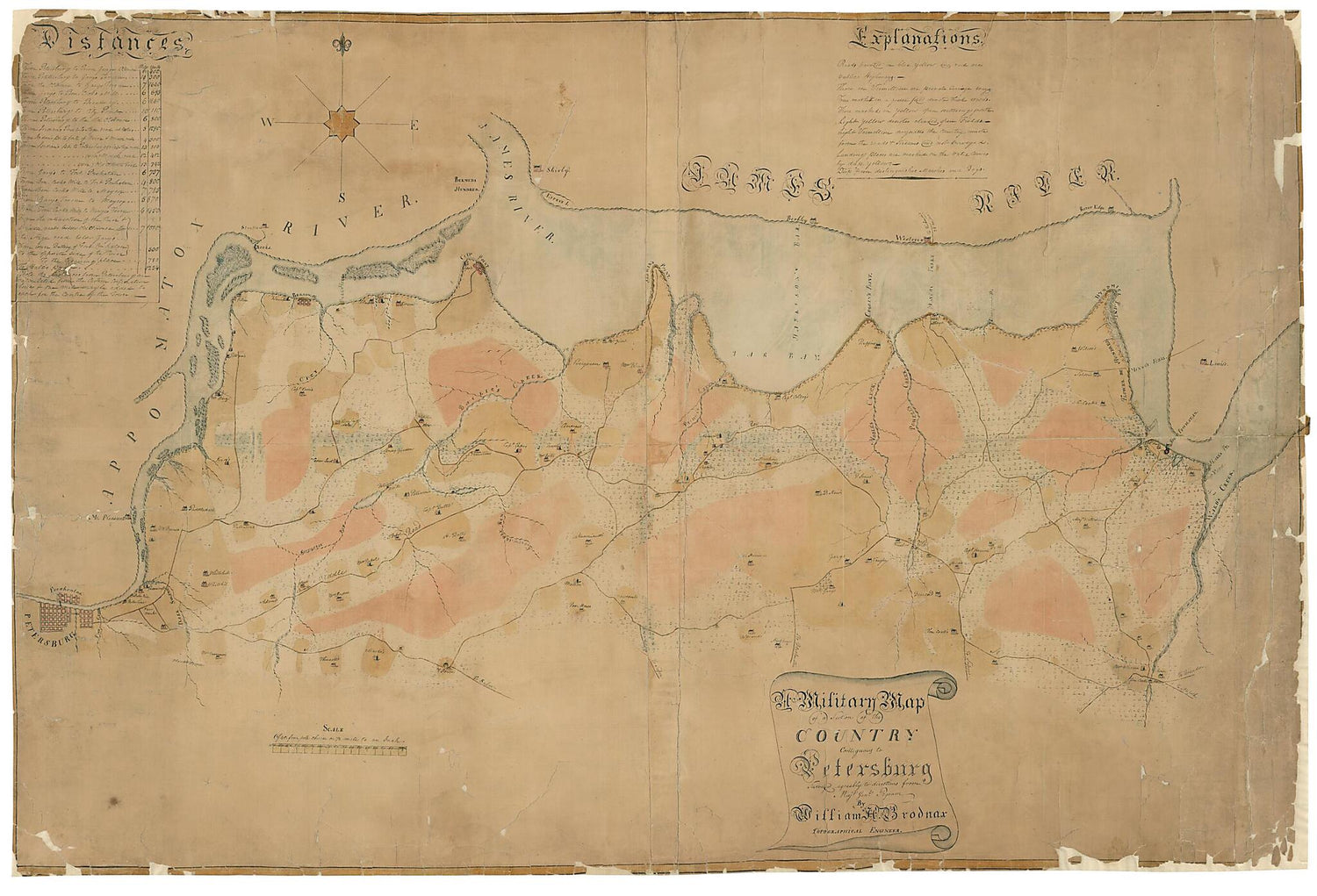 This old map of A Military Map of a Section of the Country Contiguous to Petersburg from 1864 was created by William H. Brodnax, John Pegram in 1864