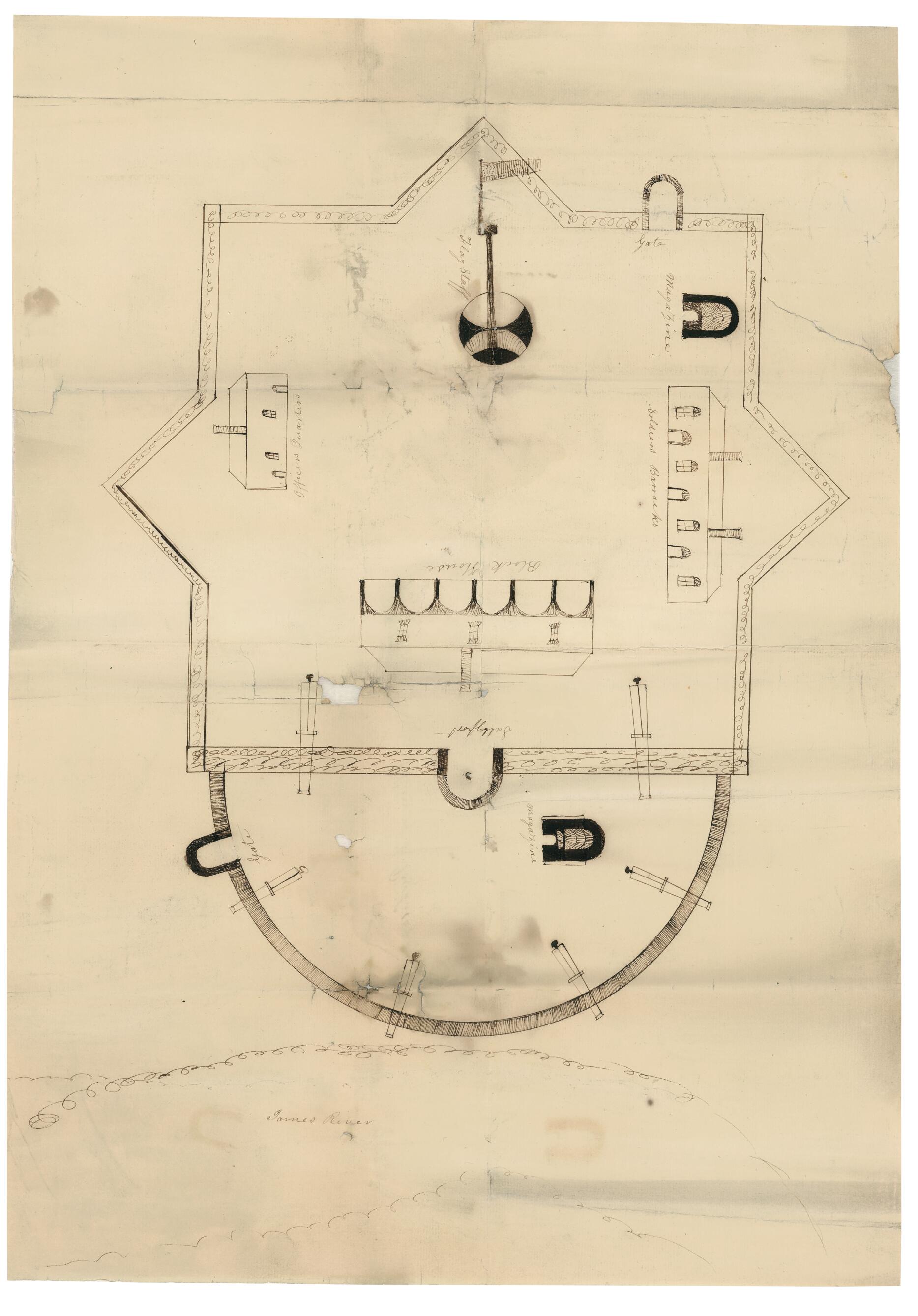 This old map of Plan of Fort Powhatan, Prince George County, Virginia from 1819 was created by Elijah Brown in 1819