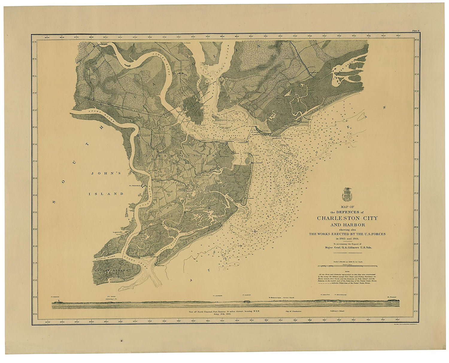 This old map of Map of the Defences of Charleston City and Harbor, Showing Also the Works Erected by the U.S. Forces In 1863 and 1864 from 1860 was created by  United States. Army. Corps of Engineers in 1860