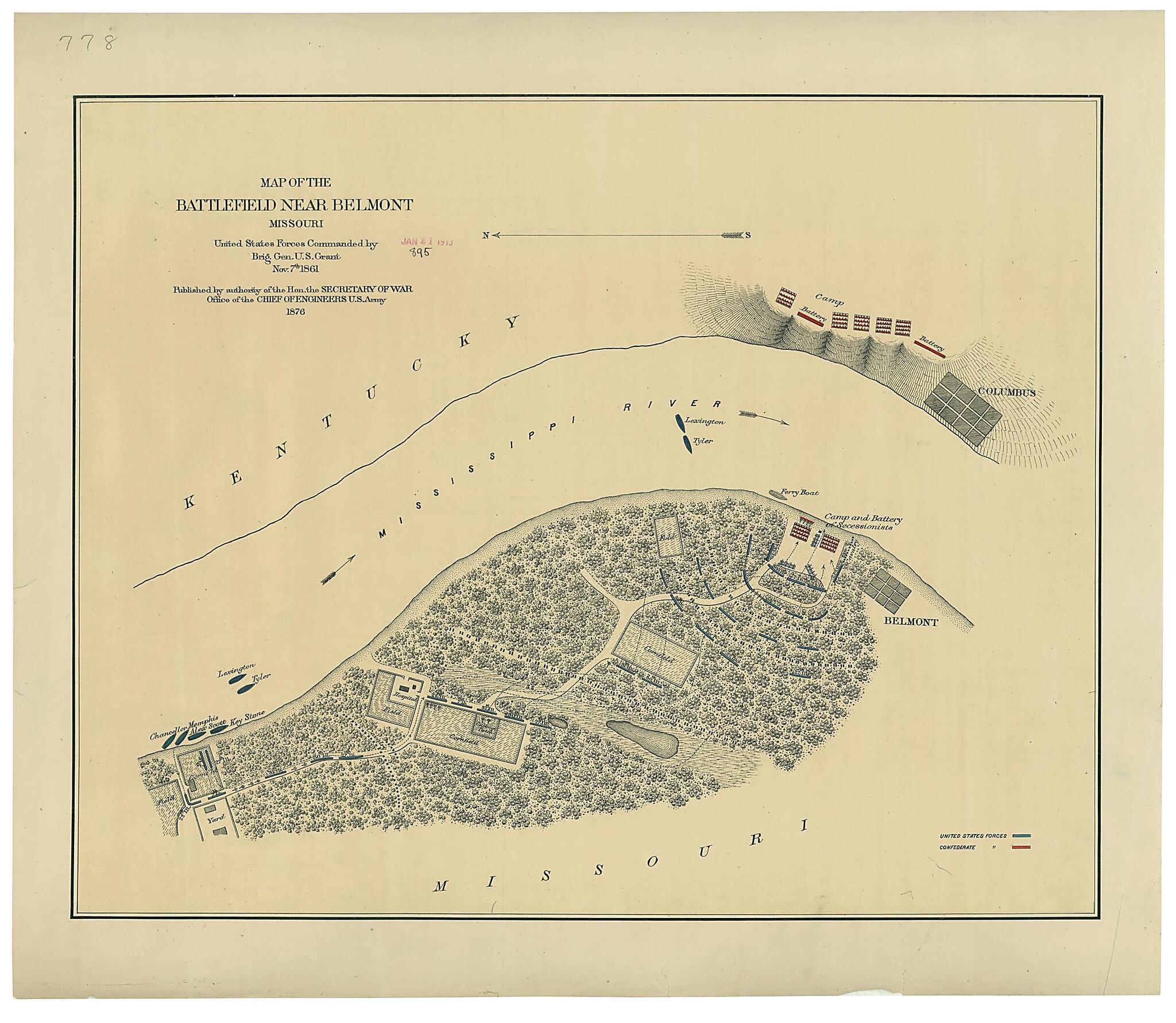 This old map of Map of the Battlefield Near Belmont, Missouri from 1876 was created by  United States. Army. Corps of Engineers in 1876