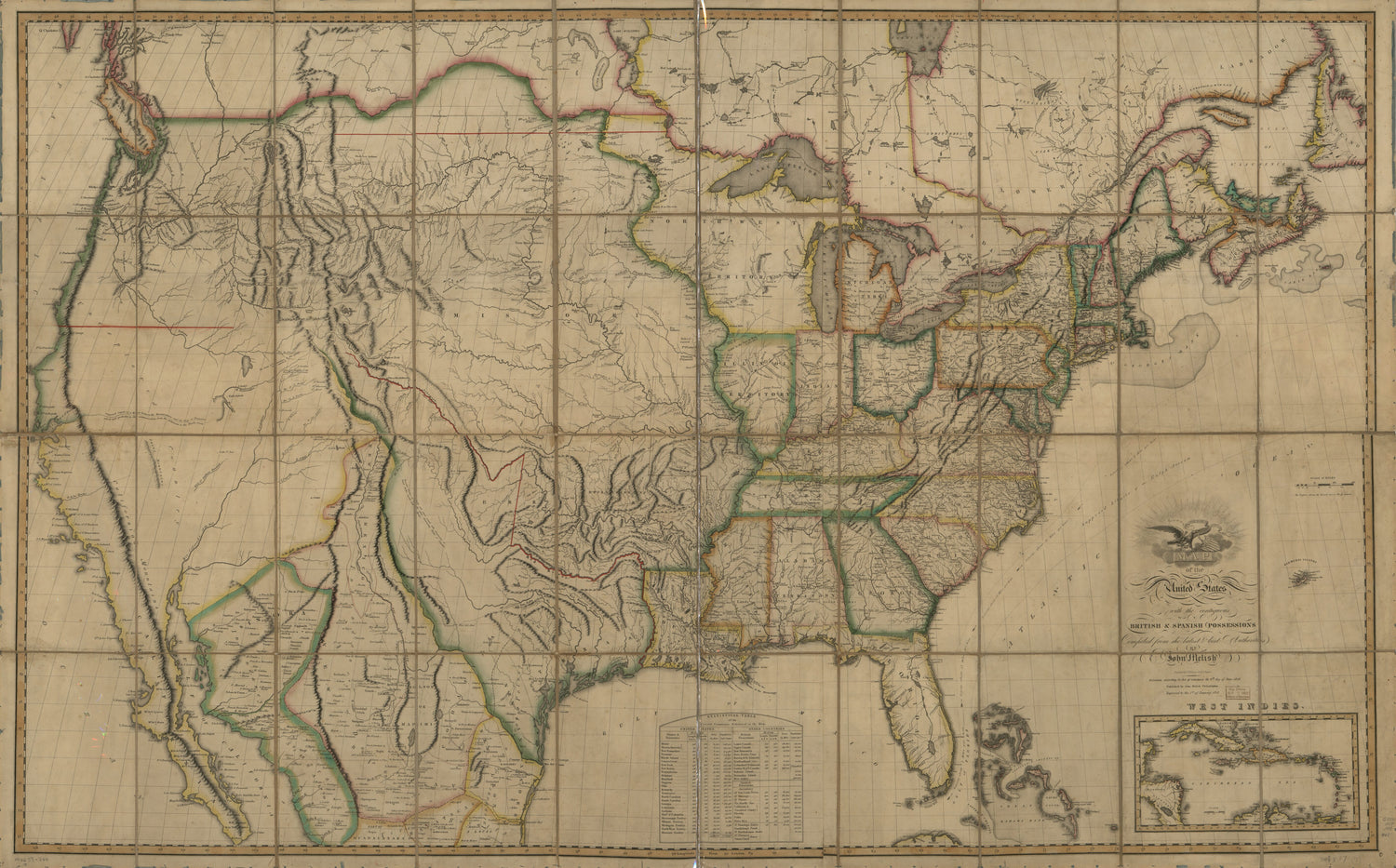 This old map of Map of the United States of America : With the Contiguous British and Spanish Possessions from 1818 was created by John Melish, Henry Schenck Tanner, J. (John) Vallance in 1818