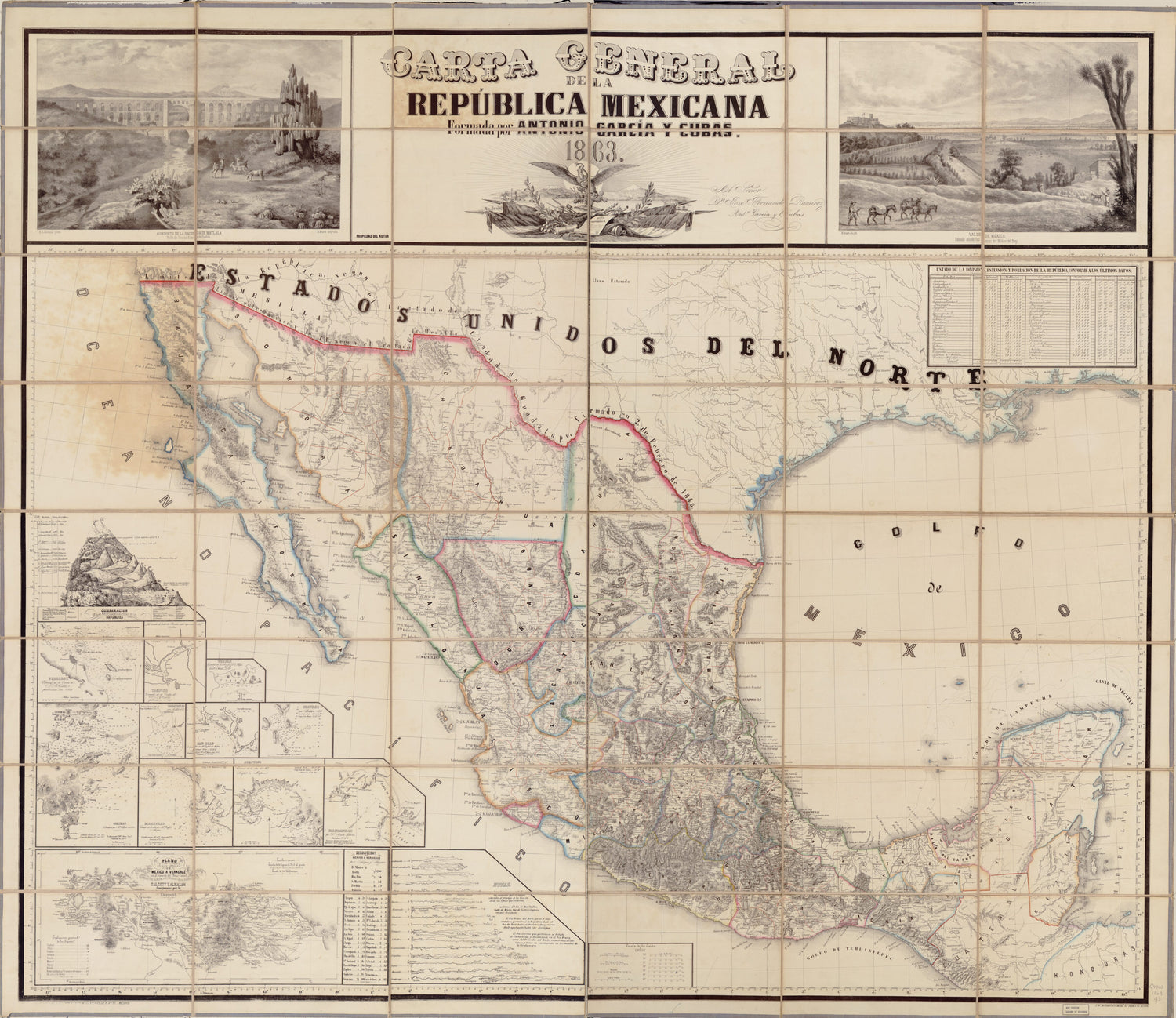 This old map of Carta General De La República Mexicana from 1863 was created by Antonio García Cubas in 1863