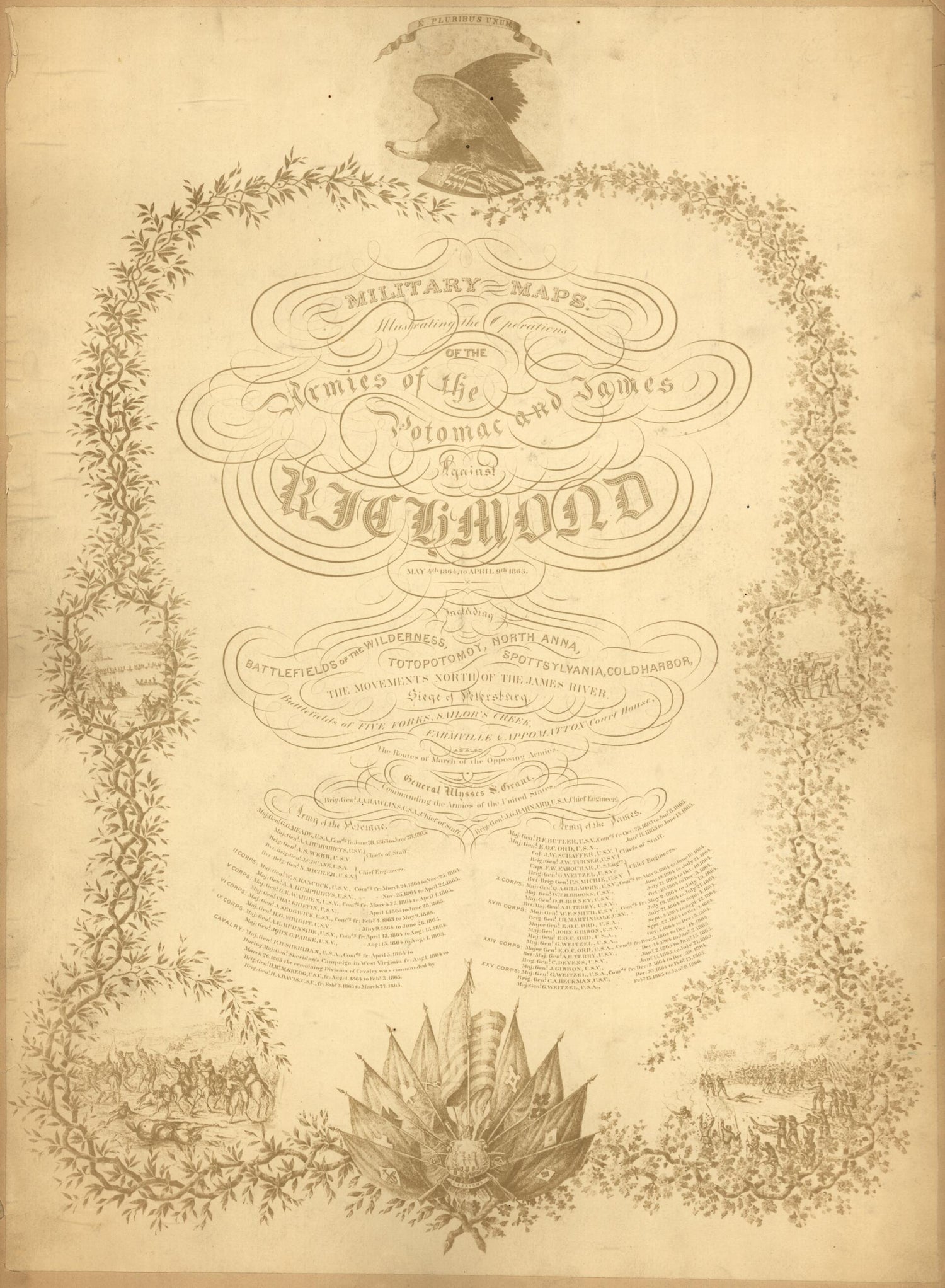 This old map of Military Maps Illustrating the Operations of the Armies of the Potomac and James Against Richmond, May 4th, 1864 to April 9th, 1865 : Including Battlefields of the Wilderness, Totopotomoy, North Anna, Spottsylvania, Cold Harbor, the Movem