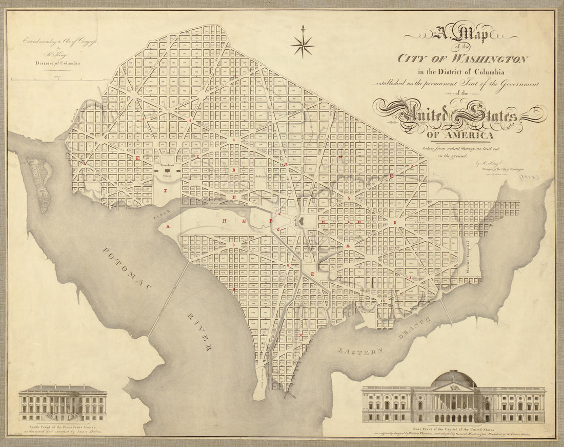 This old map of A Map of the City of Washington In the District of Columbia : Established As the Permanent Seat of the Government of the United States of America from 1818 was created by W. Cooper, Rt. (Robert) King, C. Schwarz in 1818