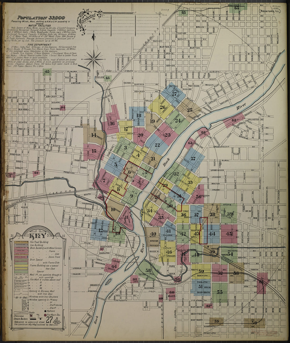 This old map of Sanborn Fire Insurance Map from Rockford, Winnebago County, Illinois from 1897 was created by  in 1897