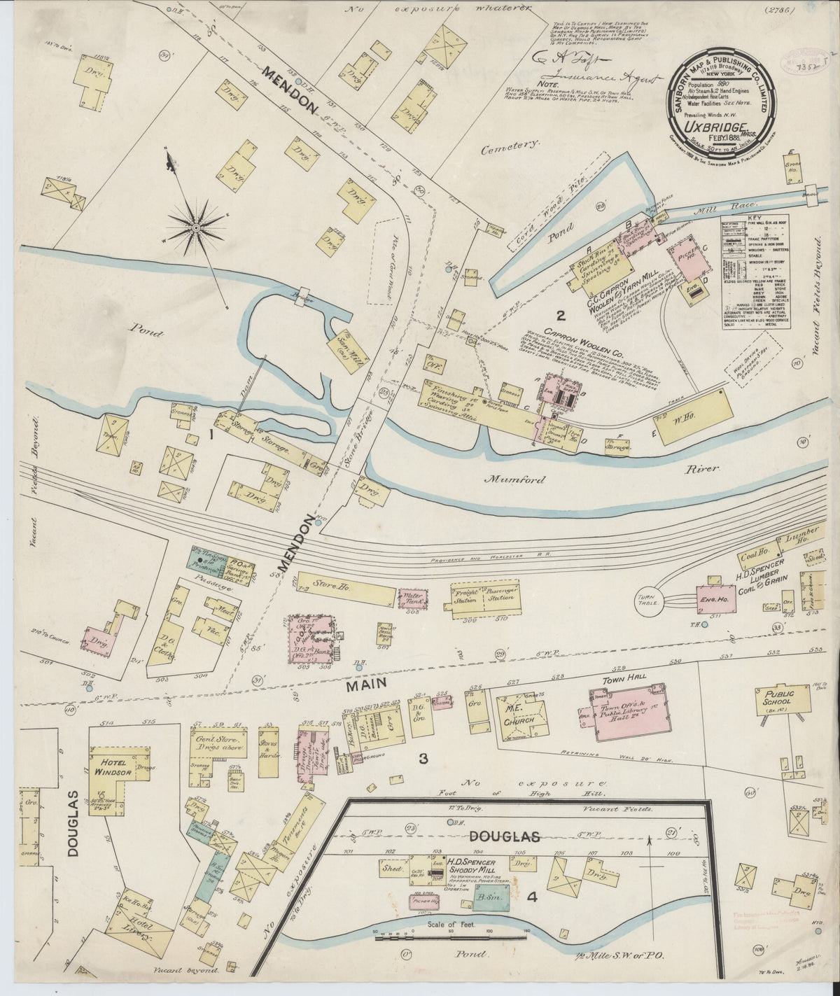 Sanborn Fire Insurance Map from Uxbridge, Worcester County, Massachusetts 1888 by Relic Map Company
