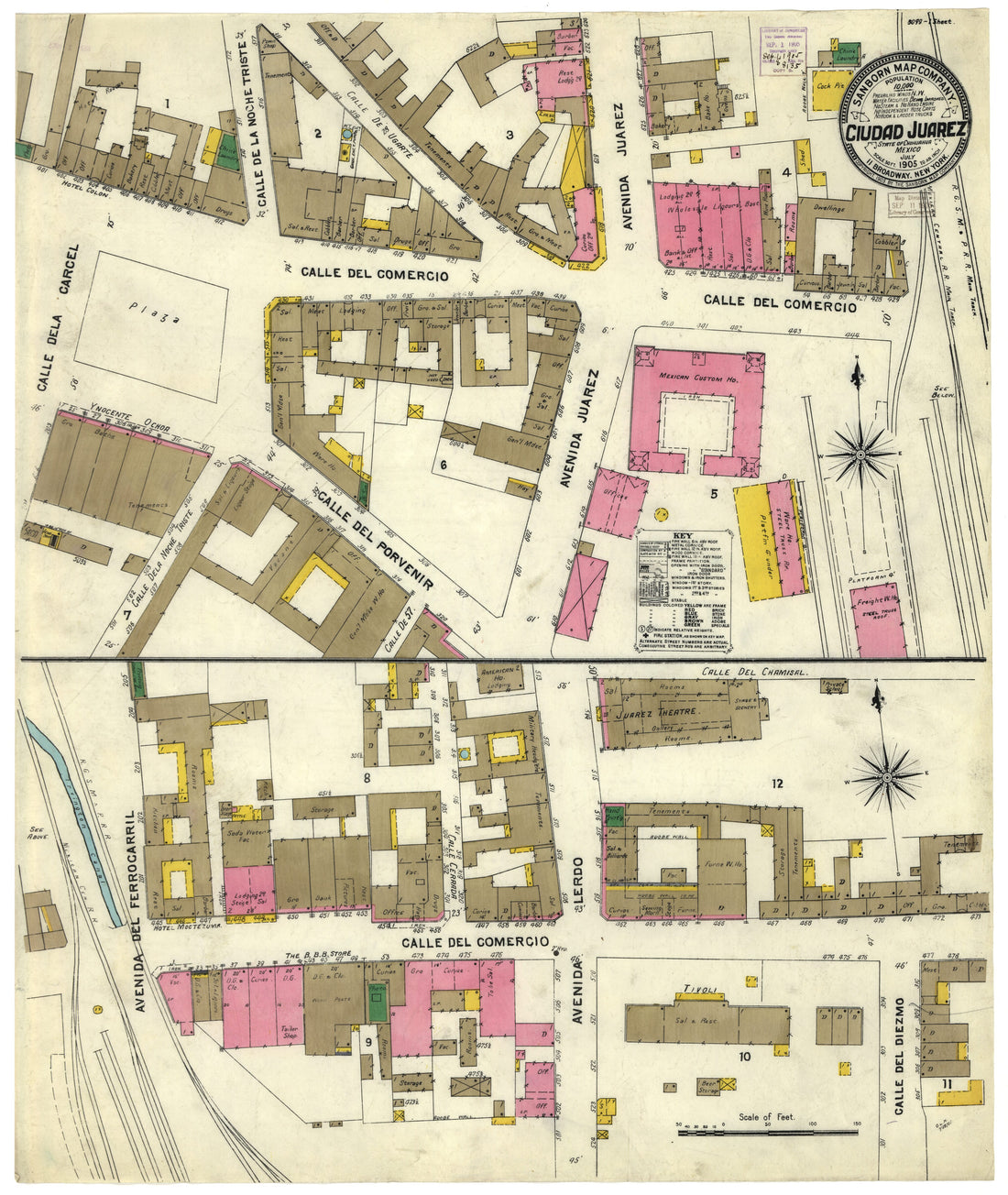 This old map of Sanborn Fire Insurance Map from Ciudad Juarez, Chihuahua from 1900 was created by  in 1900