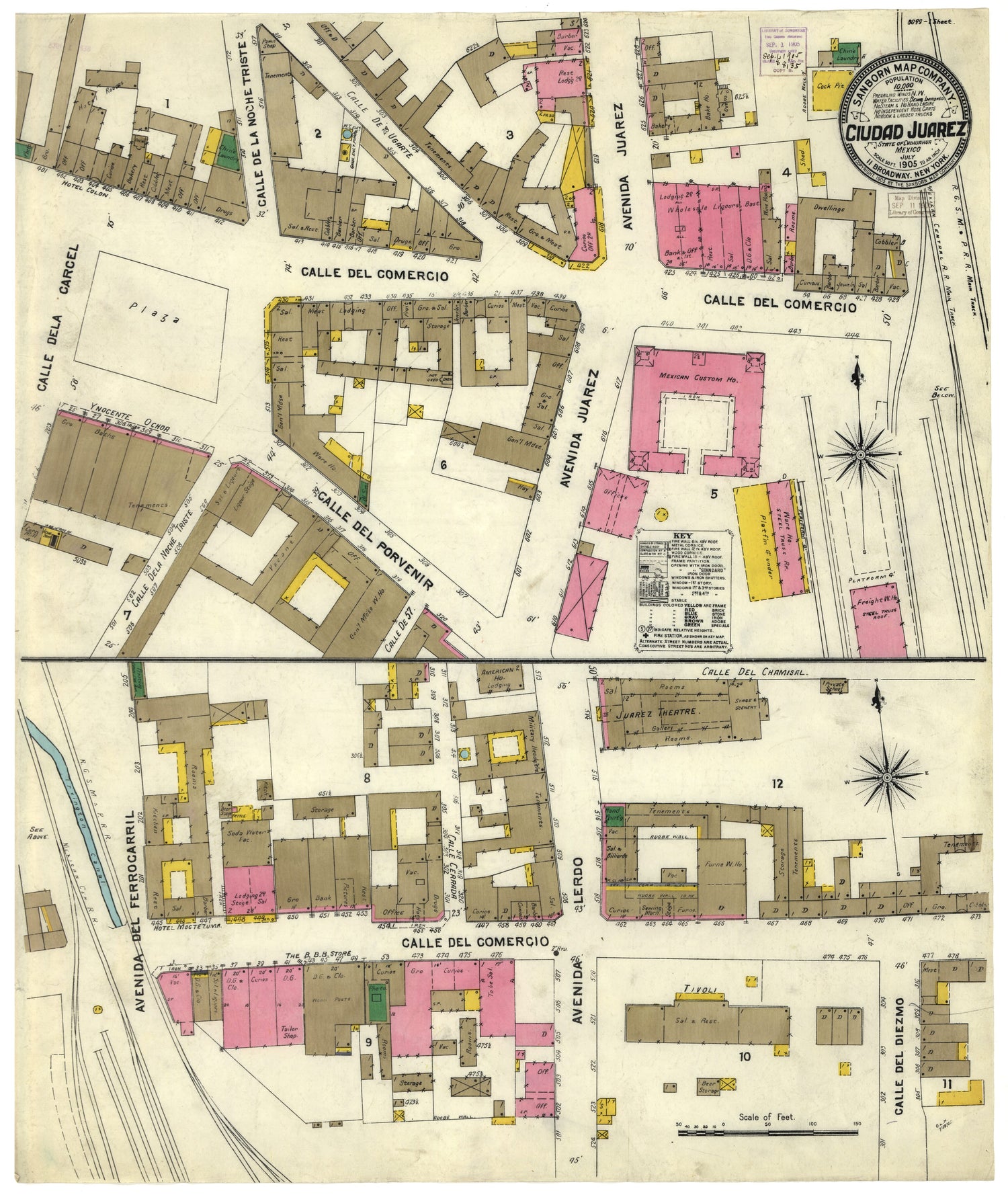 This old map of Sanborn Fire Insurance Map from Ciudad Juarez, Chihuahua from 1900 was created by  in 1900